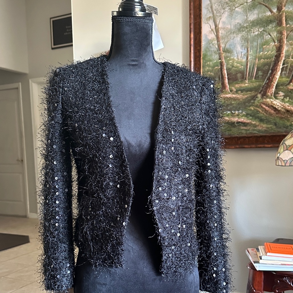 LOFT Black Sequin-Embellished Blazer